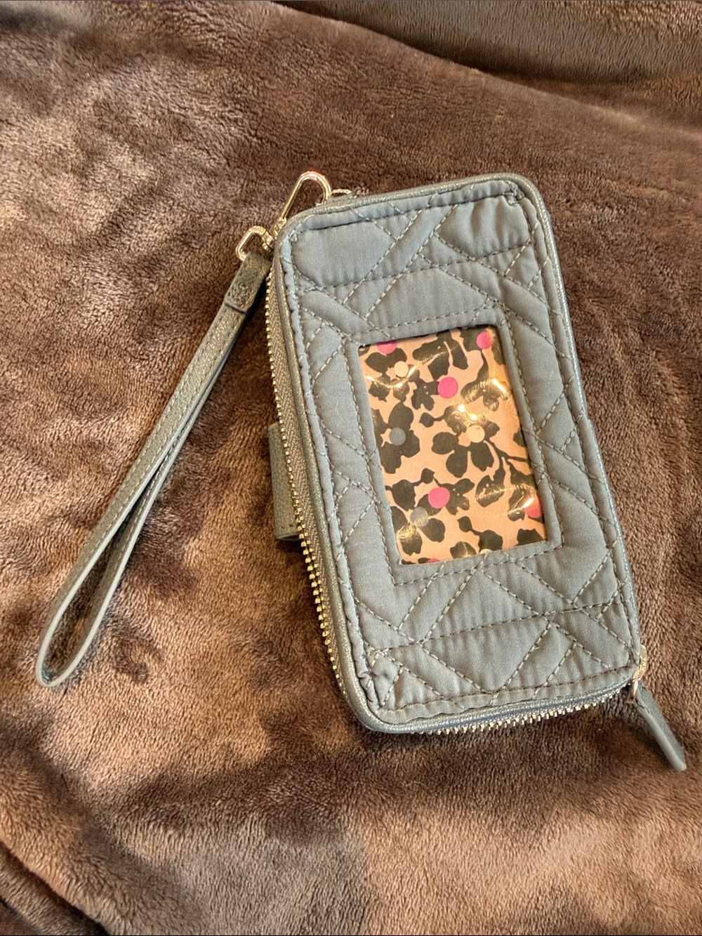 Vera Bradley Gray Quilted Wristlet with Floral ID Window